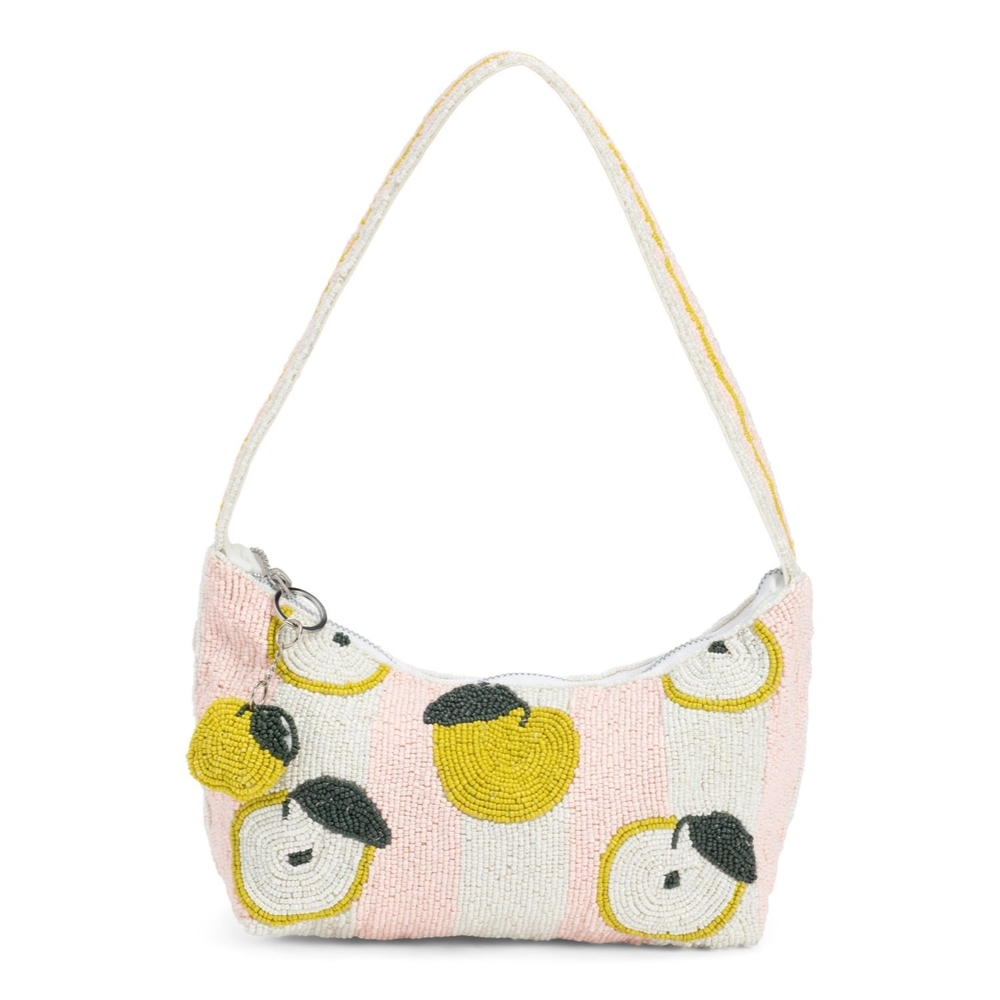 Apple Beaded Shoulder Bag - Pink and Yellow
